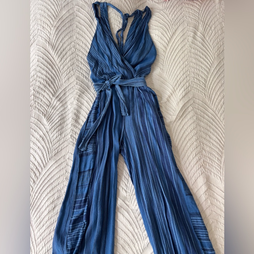 Indigo Rein Blue Sleeveless Jumpsuit with Cinched Waist